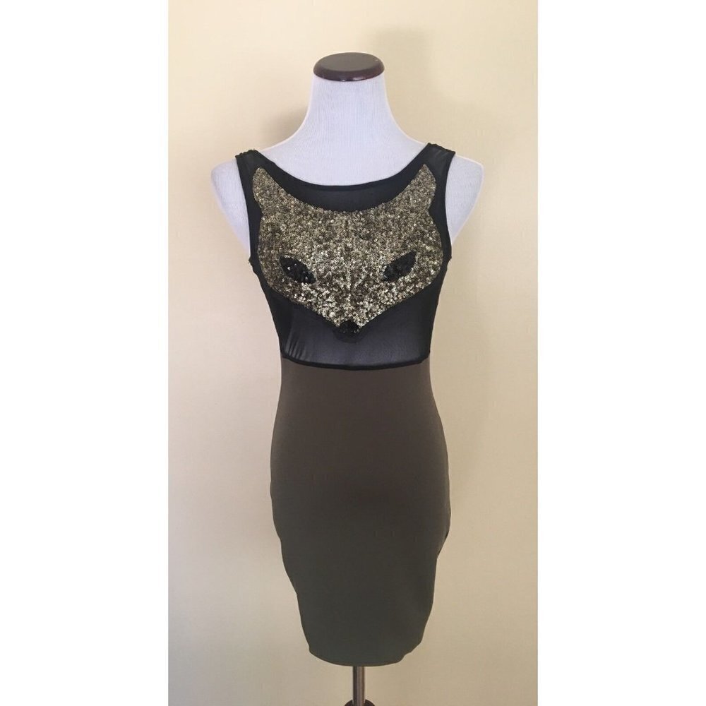 Solemio Fox Sheer Sexy Clubwear‎ Dress Black Small NWT